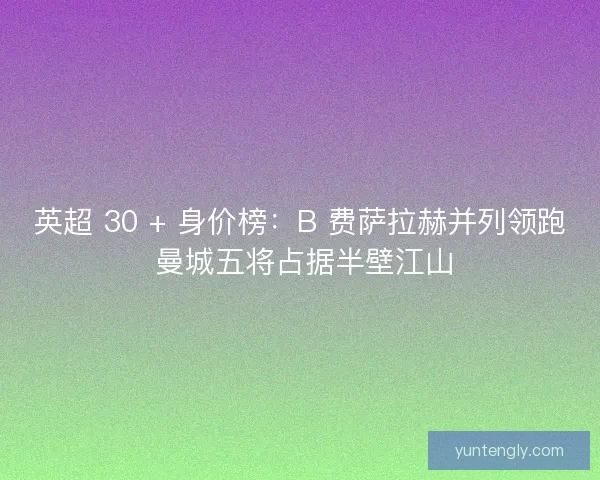 英超 30 + 身价榜：B 费萨拉赫并列领跑 曼城五将占据半壁江山